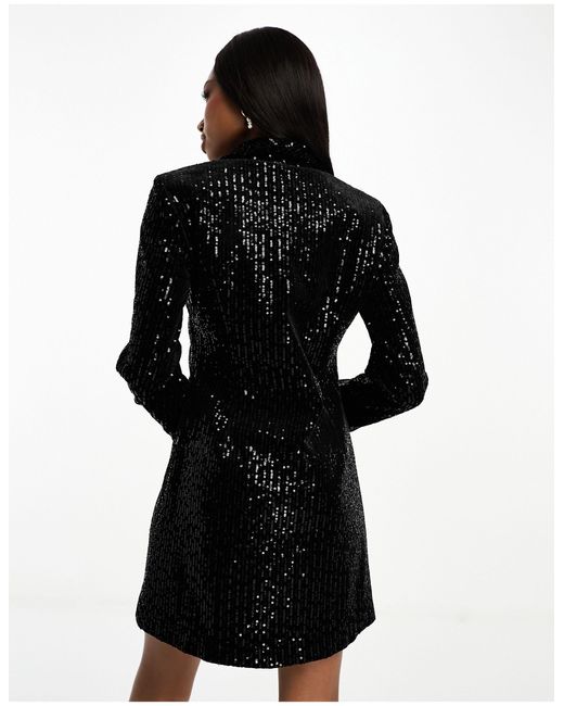 EVER NEW Black Velvet Sequin Blazer Mini Dress