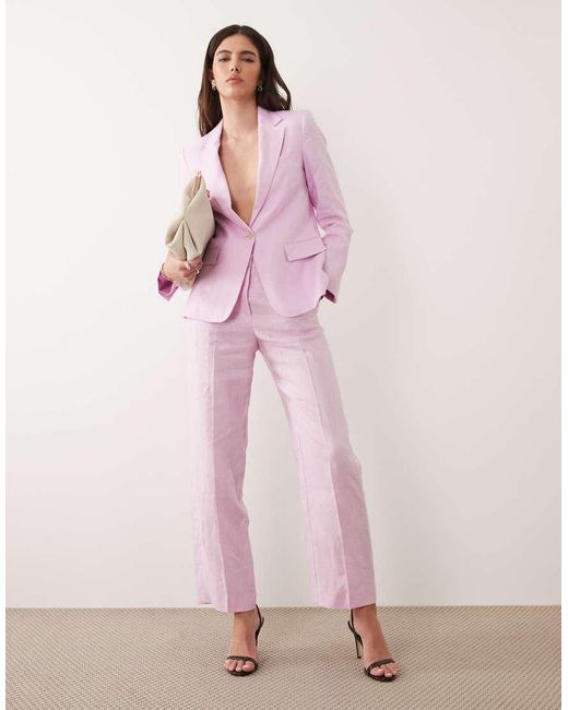 Mango Pink Boreli 100% Linen Tailored Straight Pants