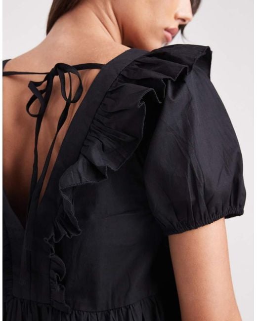 Wednesday's Girl Blue Wednesdays Girl Poplin Ruffle Tie Back Midaxi Dress