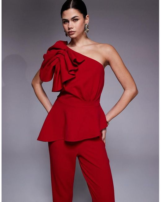 River Island Red Asymmetric Ruffle Jumpsuit