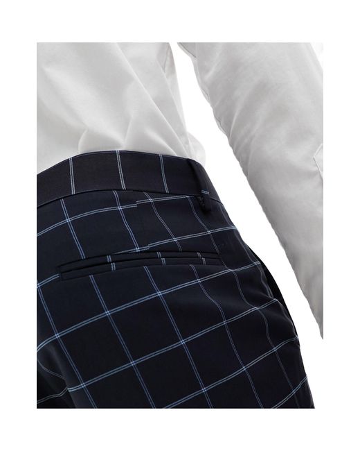 ASOS Blue Skinny Windowpane Check Suit Trouser for men