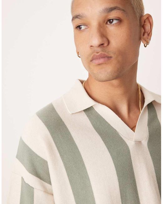 ASOS Natural Relaxed Knitted Textured Notch Neck Polo for men