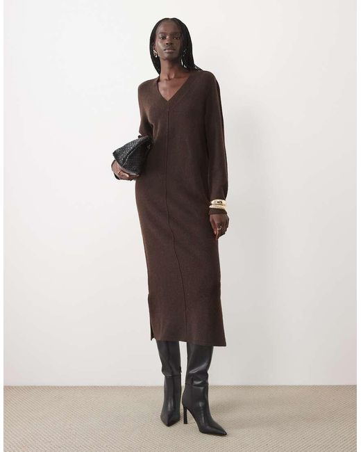 Vila Brown V-neck Knitted Maxi Dress