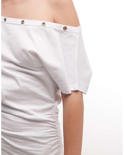 Collusion White L Off Shoulder Top With Cinched Waist And Eyelets