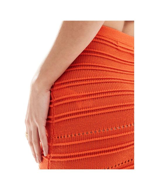 Bershka Red Ribbed Knitted Maxi Skirt Co-ord