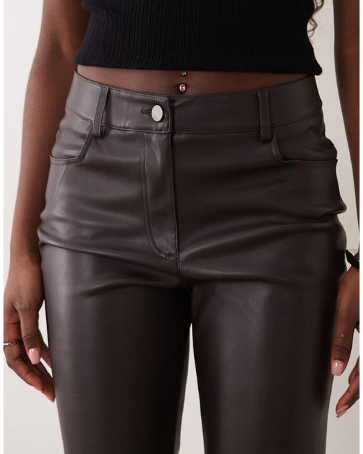 Mango Brown Flared Leather Look Pants