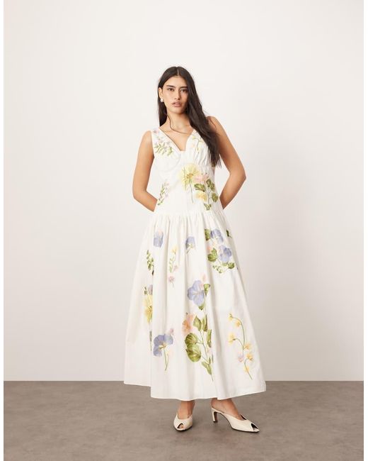 ARRANGE Natural Cotton Embroidered Floral Corseted Maxi Dress