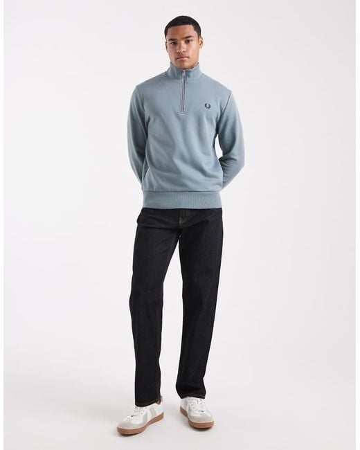 Fred Perry Blue Half Zip Sweatshirt for men