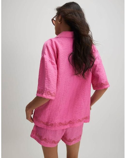 River Island Pink Parrot Embroidered Broderie Top