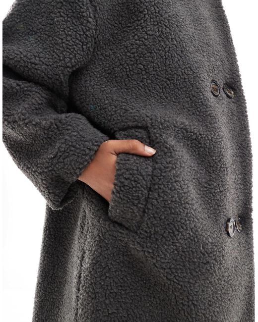 Don't Think Twice Black Dtt – zweireihige jacke aus teddyfell