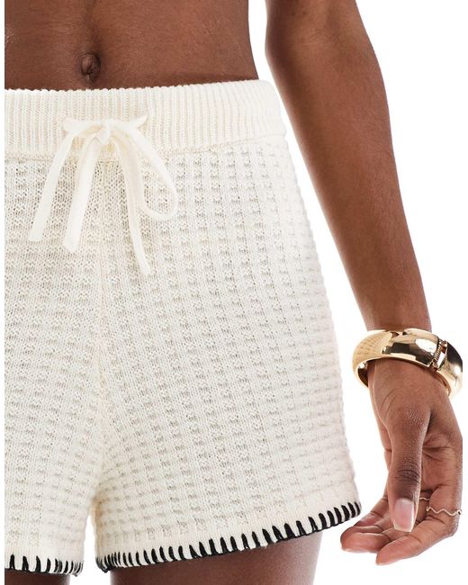 4th & Reckless White Contrast Stitch Knitted Beach Shorts Co-ord