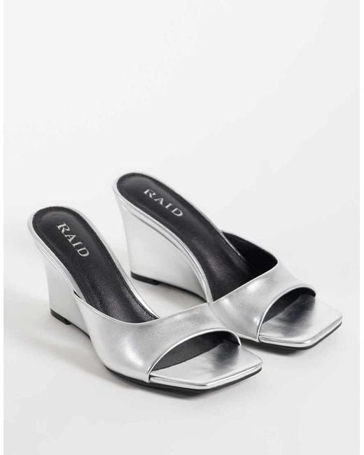 Raid White Juniper Faux Suede Heeled Wedge Mules