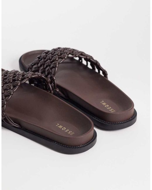 SEQWL Brown Kidman Woven Sliders for men