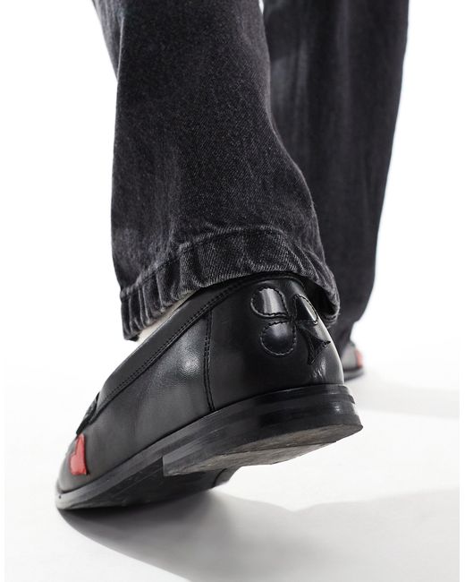 ASOS Black Leather Loafers With Red And White Detailing for men