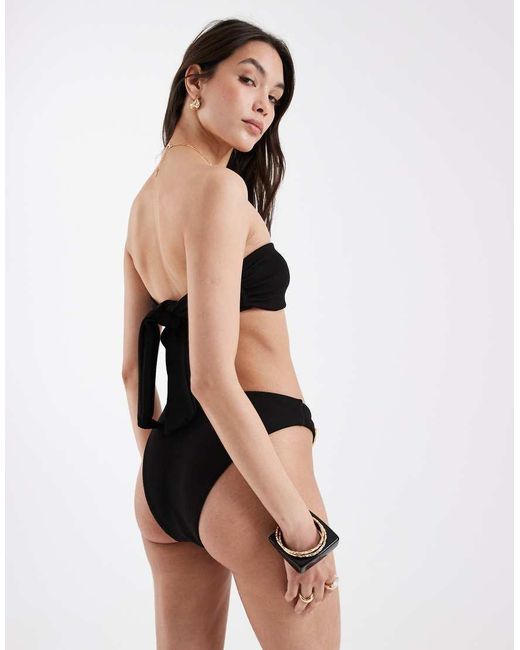 4th & Reckless Black Crinkle Shell Hardware High Leg Brazillian Bikini Bottom Co-Ord