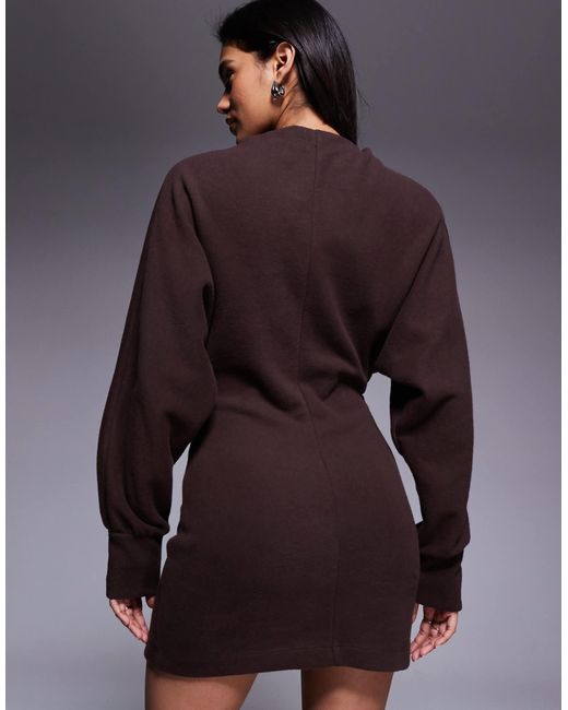 ASOS Supersoft Funnel Neck Batwing With Ruched Side Mini Dress in Brown | Lyst ASOS Supersoft Funnel Neck Batwing With Ruched Side Mini Dress in Brown | Lyst
