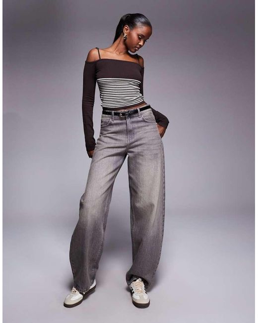 Edikted Gray Darya Striped Off Shoulder Knit Top
