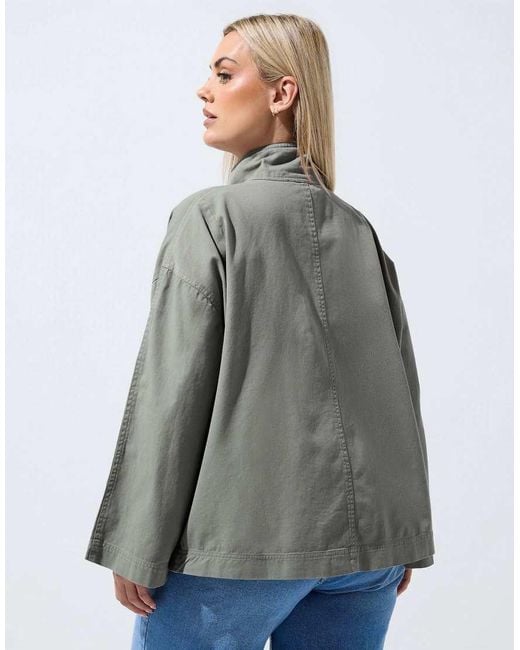 Yours Clothing Gray Funnel Neck Shacket
