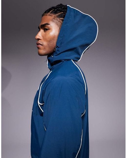 Liquor N Poker Blue Nylon Track Jacket With Logo And Piping Details for men