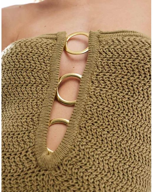 4th & Reckless Green Bandeau Gold Ring Detail Cutout Crochet Beach Maxi Dress