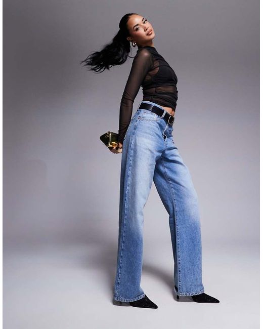 ASOS Top Van Mesh Met Lange Mouwen En Gerimpelde Zijkant in het Blue