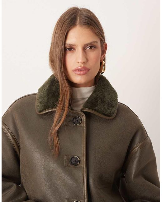 Mango Brown Reversible Borg Jacket
