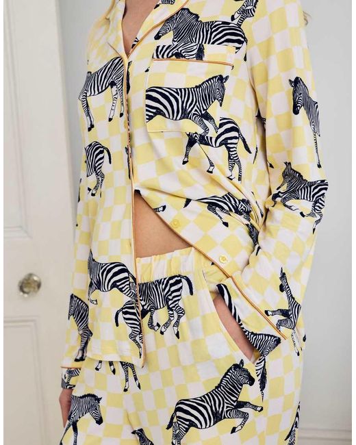 Chelsea Peers Metallic Zebra Checkerboard Print Long Pyjama Set