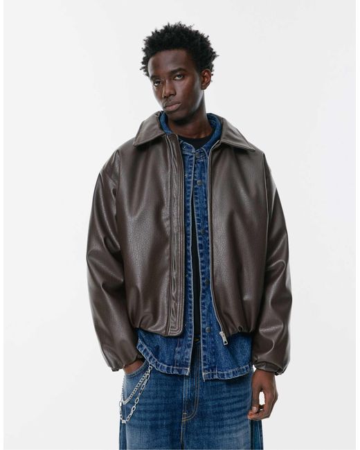 Pull&Bear – weite jacke aus kunstleder in Blue für Herren