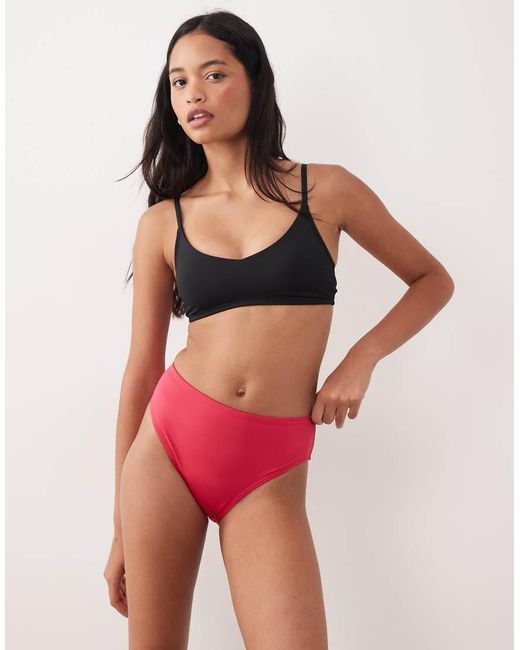 Speedo Red Solid Cheeky High Waist Bikini Bottom