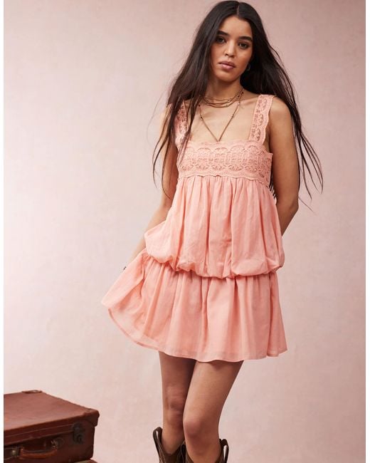 ASOS Women's Pink Lace Bust Mini Dress With Ruffle Hem