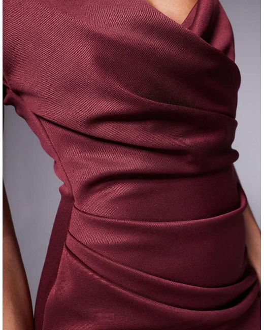 ASOS Purple Structu Midi Dress With Capped Sleeve And Draped Cross Front