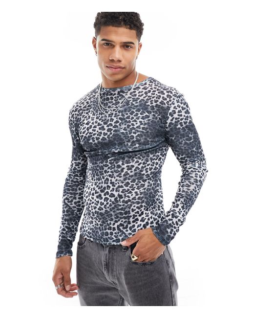 ASOS Blue Muscle Fit Long Sleeve T-shirt for men