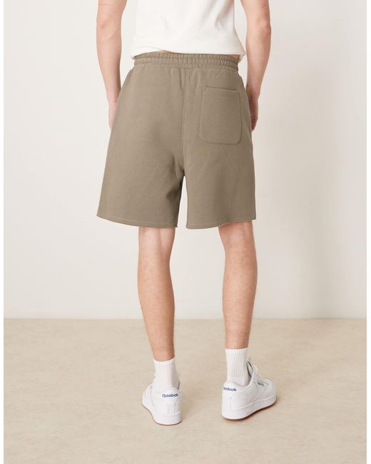 ASOS Natural Oversized Co-ord Short With Woven Patch And Raw Edge for men