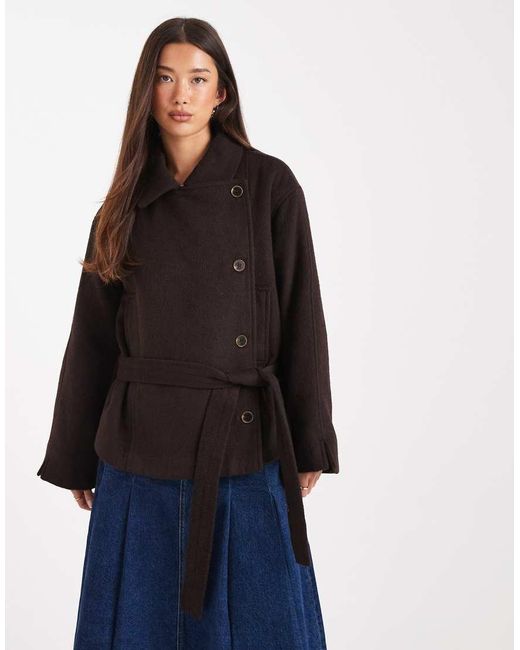 ASOS Blue Wool Blend Short Trench Coat With Low Belt