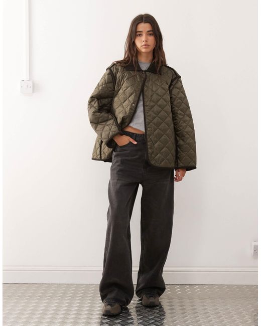 Weekday Brown Quilted Jacket With Contrast Collar