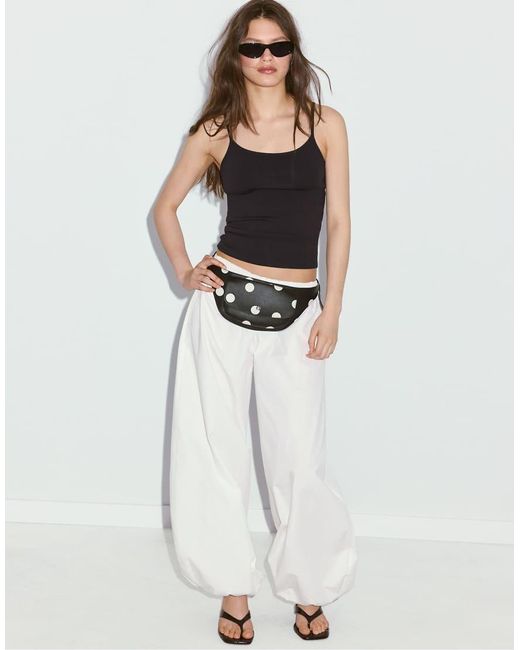 Stradivarius Natural B07 Ribbed Strap Top