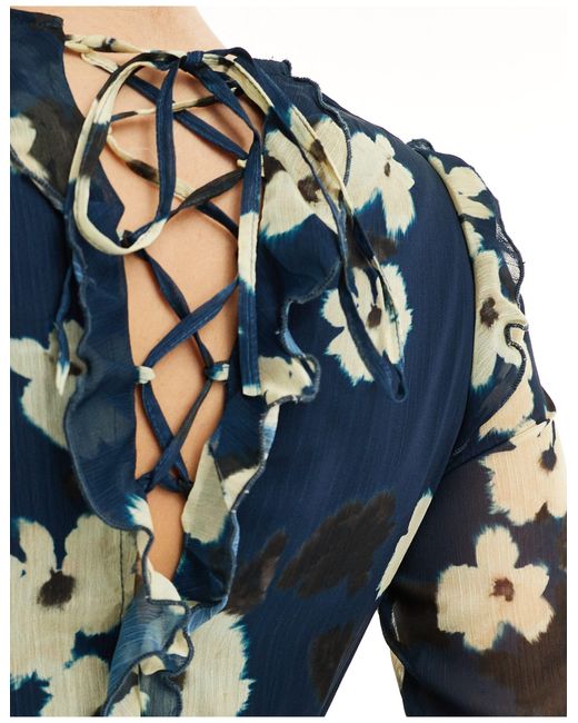 Style Cheat Blue Ruffle Detail Midi Dress