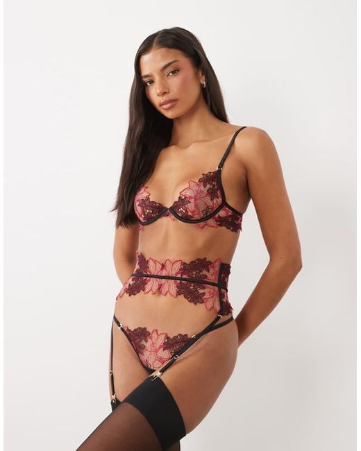 Bluebella Red Calantha Floral Embroidery Suspender Belt