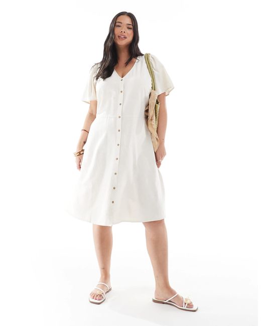 ONLY White Tie Detail Mini Dress With Linen