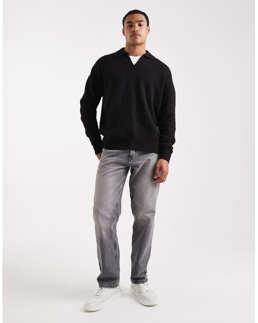 Maglione Oversize Spazzolato Con Intaglio Sullo Scollo di ASOS in Black da Uomo