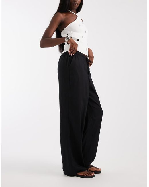Vero Moda White Linen Touch Wide Leg Trouser With Drawstring Waist