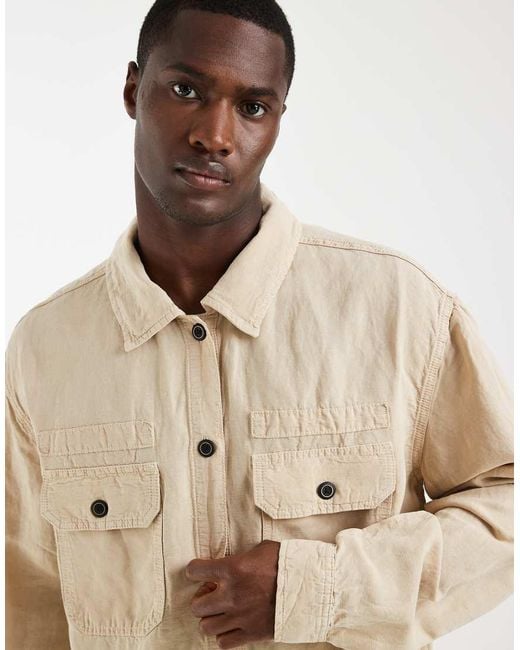 AllSaints Natural Korten Linen Blend Denim Shacket for men