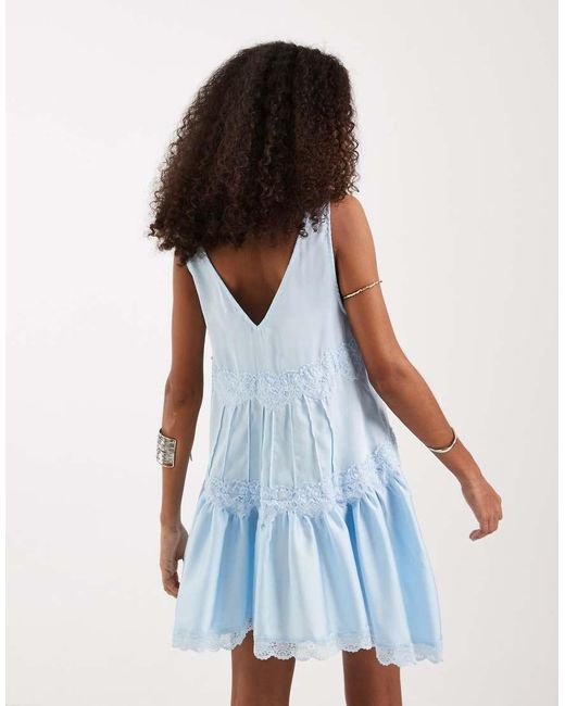 Free People Blue In This Groove Mini Slip Dress In