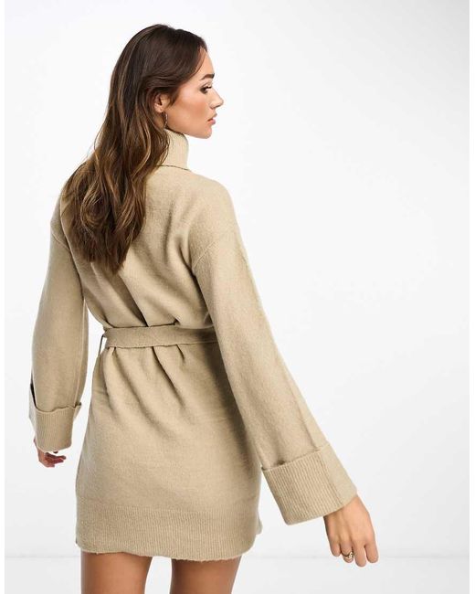 Vila White Roll Neck Mini Jumper Dress With Tie Waist