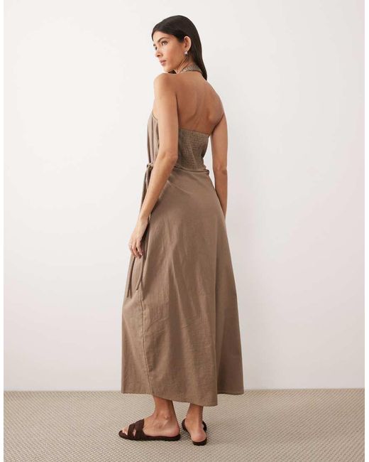 ASOS Natural Cotton-linen Halter Neck Wrap Maxi Sundress