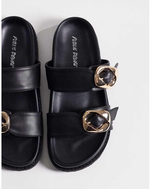 Public Desire Black Emery Double Buckle Flat Sandals