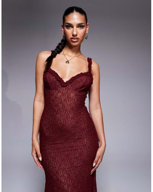 Vestido Midi De Encaje Elástico Alegra De -Rojo Bardot de color Purple