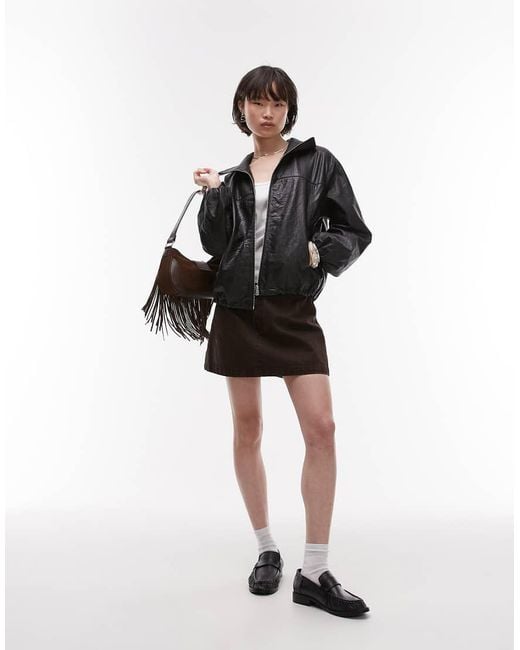 Mango Black Capsule Soft Leather Bomber Jacket