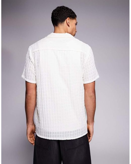 South Beach White Textured Camp Collar Beach Shirt for men