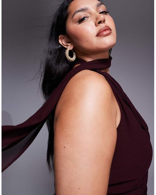 Tfnc Plus Purple One Shoulder Scarf Neck Maxi Dress